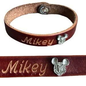 Vintage 80s/90s Disney Mickey Mouse Leather Treaty “Mikey” Leather Bracelet XL